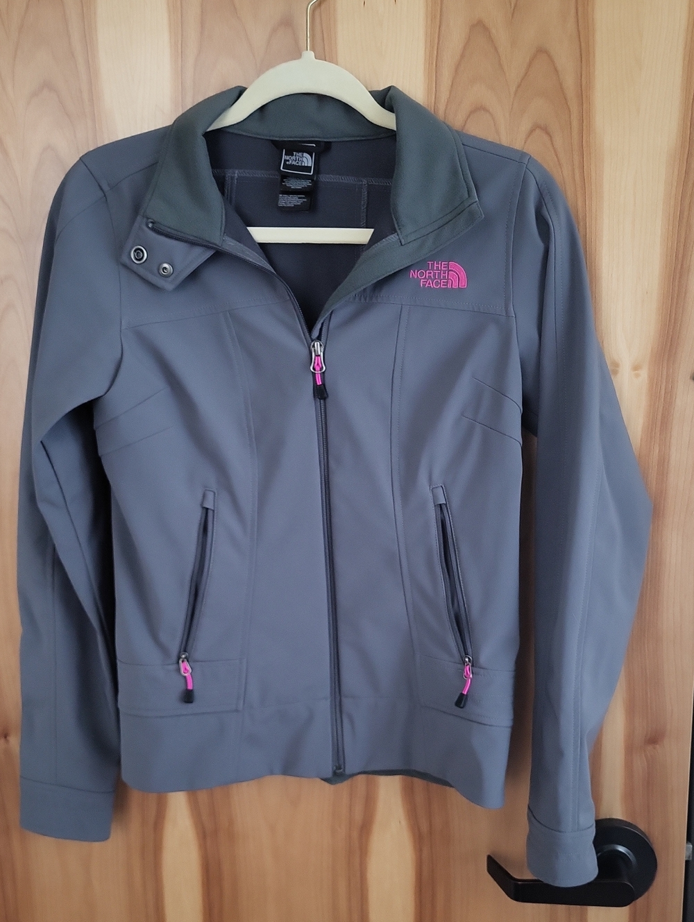 The North Face Gray Utility Softshell Jacket with Pink Accents